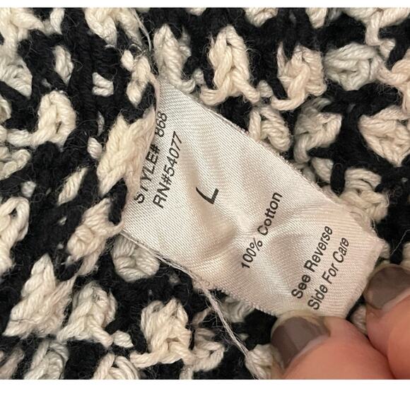 CABI Coco Waffle Knit‎ Cardigan Size L-Black Cream 3/4 Sleeves-Classic Preppy - Picture 9 of 13